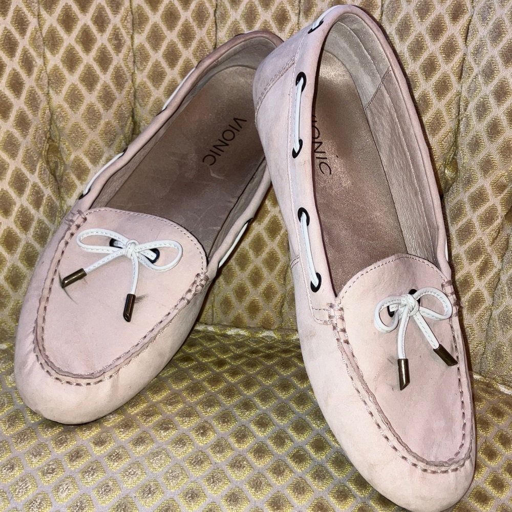 VIONIC HONOR VIRGINIA LEATHER WOMENS BLUSH BOAT SHOES  10